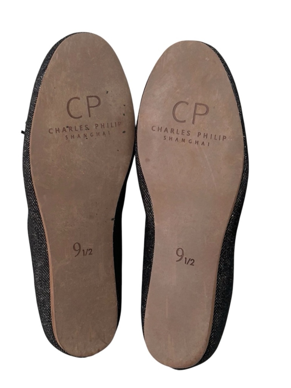 Charles Philip Shanghai Black Denim Loafers with Blue Piping Shoes Flats Sz 9.5 - Picture 7 of 8